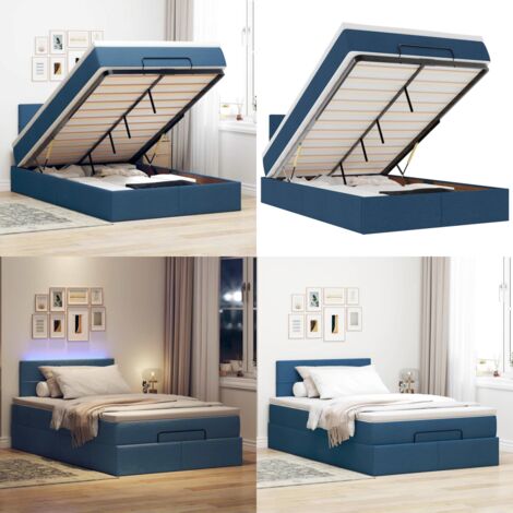 Pouf Letto con Materasso e LED Blu 120x200 cm in Tessuto - Materasso a molle - Luci a LED