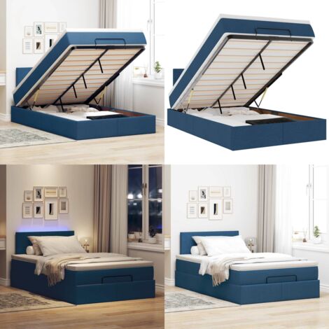 Pouf Letto con Materasso e LED Blu 120x200 cm in Tessuto - Materasso a molle - Luci a LED
