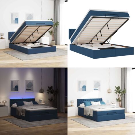 Pouf Letto con Materasso e LED Blu 140x190 cm - Materasso a molle - Luci a LED