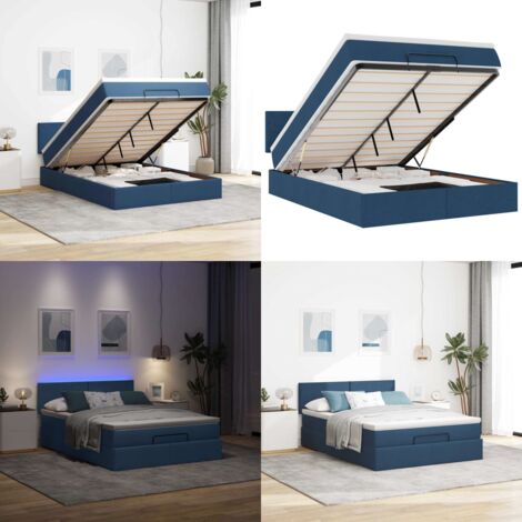 Pouf Letto con Materasso e LED Blu 140x190 cm - Materasso a molle - Luci a LED