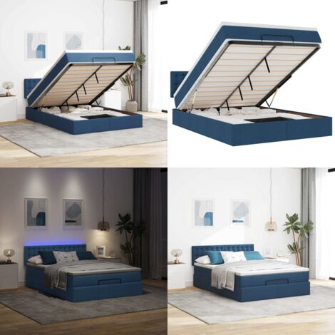 Pouf Letto con Materasso e LED Blu 140x190 cm - Materasso a molle - Luci a LED