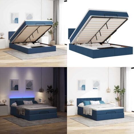 Pouf Letto con Materasso e LED Blu 140x190 cm - Materasso a molle - Luci LED