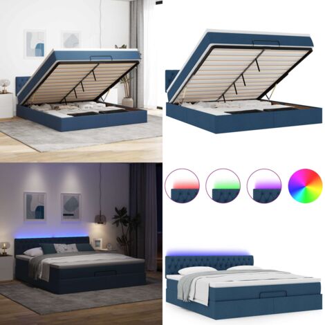 Pouf Letto con Materasso e LED Blu 180x200cm in Tessuto - Materasso a molle - Coprimaterasso