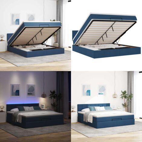Pouf Letto con Materasso e LED Blu 180x200cm in Tessuto - Materasso a molle - Coprimaterasso