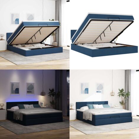 Pouf Letto con Materasso e LED Blu 180x200cm in Tessuto - Materasso a molle - Coprimaterasso