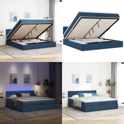 Pouf Letto con Materasso e LED Blu 180x200cm in Tessuto - Materasso a molle - Coprimaterasso