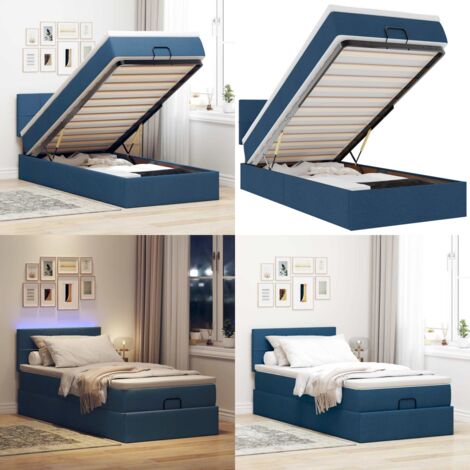 Pouf Letto con Materasso e LED Blu 90x200 cm in Tessuto - Materasso a molle - Luci a LED