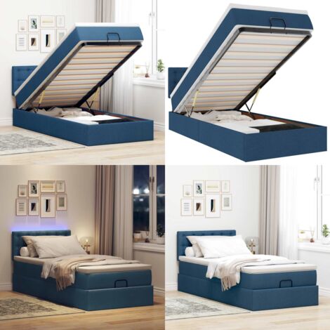 Pouf Letto con Materasso e LED Blu 90x200 cm in Tessuto - Materasso a molle - Luci a LED