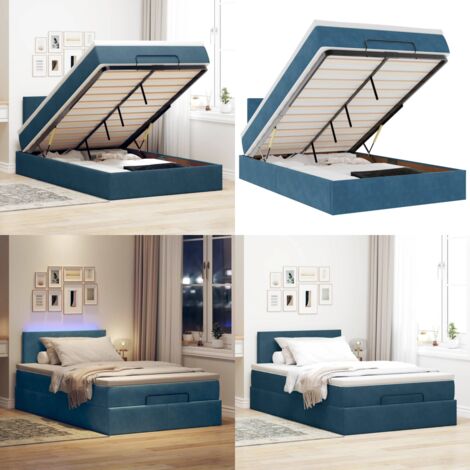 Pouf Letto con Materasso e LED Blu Scuro 120x190cm in Velluto - Materasso a molle - Coprimaterasso