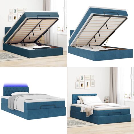 Pouf Letto con Materasso e LED Blu Scuro 120x190cm in Velluto - Materasso a molle - Coprimaterasso
