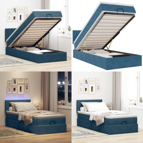 Pouf Letto con Materasso e LED Blu Scuro 80x200cm in Velluto - Materasso a molle - Letto con luci LED