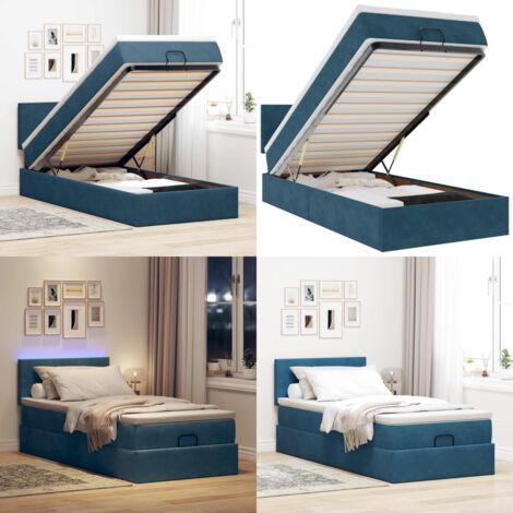 Pouf Letto con Materasso e LED Blu Scuro 80x200cm in Velluto - Materasso a molle - Letto con luci LED