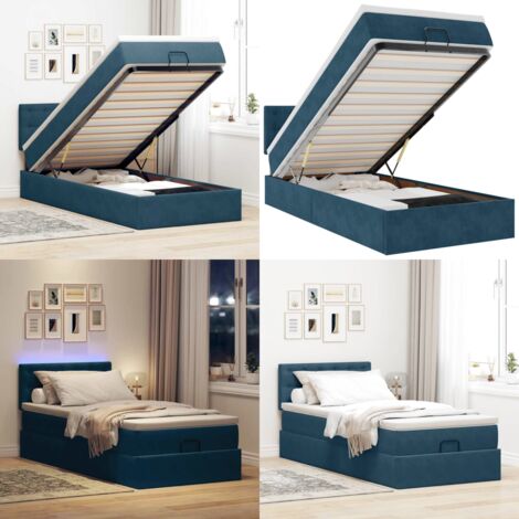 Pouf Letto con Materasso e LED Blu Scuro 80x200cm in Velluto - Materasso a molle - Letto con luci LED