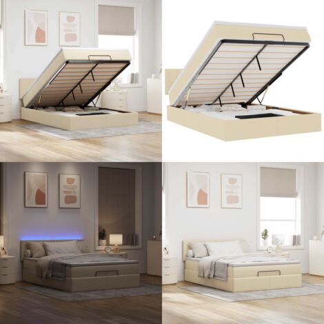 Pouf Letto con Materasso e LED Crema 140x190 cm - Materasso a molle - Luci a LED