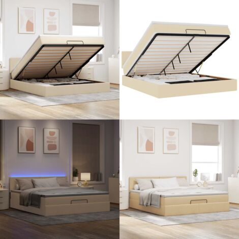 Pouf Letto con Materasso e LED Crema 180x200cm in Tessuto - Materasso a molle - Coprimaterasso