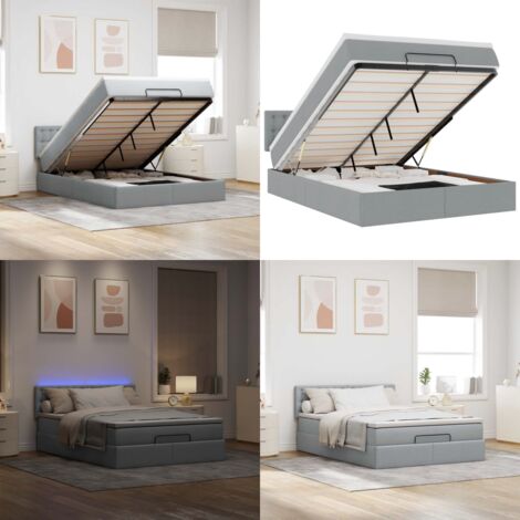 Pouf Letto con Materasso e LED Grigio Chiaro 140x190 cm - Materasso a molle - Luci a LED