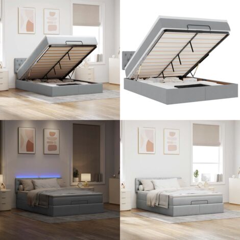 Pouf Letto con Materasso e LED Grigio Chiaro 140x190 cm - Materasso a molle - Luci a LED