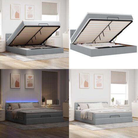Pouf Letto con Materasso e LED Grigio Chiaro 180x200cm Tessuto - Materasso a molle - Letto con luci LED