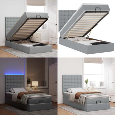 Pouf Letto con Materasso e LED Grigio Chiaro 80x200cm Tessuto - Materasso a molle insacchettate - Letto con luci LED
