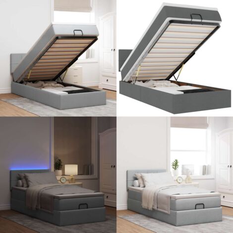 Pouf Letto con Materasso e LED Grigio Chiaro 80x200cm Tessuto - Materasso a molle - Letto con luci LED