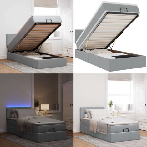 Pouf Letto con Materasso e LED Grigio Chiaro 80x200cm Tessuto - Materasso a molle - Letto con luci LED