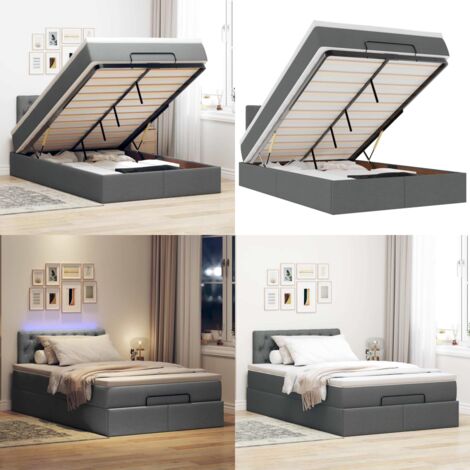 Pouf Letto con Materasso e LED Grigio Scuro 120x190 cm Tessuto - Materasso a molle - Luci a LED