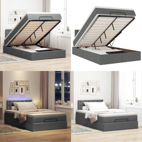Pouf Letto con Materasso e LED Grigio Scuro 120x190 cm Tessuto - Materasso a molle - Luci a LED