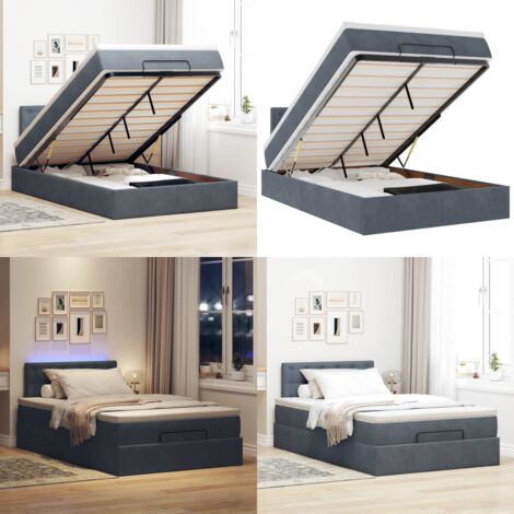 Pouf Letto con Materasso e LED Grigio Scuro 120x190cm Velluto - Materasso a molle - Coprimaterasso
