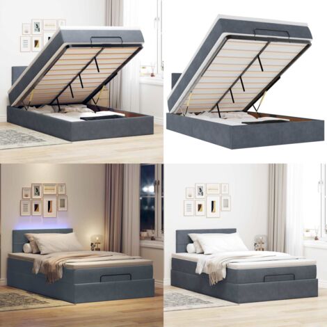 Pouf Letto con Materasso e LED Grigio Scuro 120x190cm Velluto - Materasso a molle - Coprimaterasso