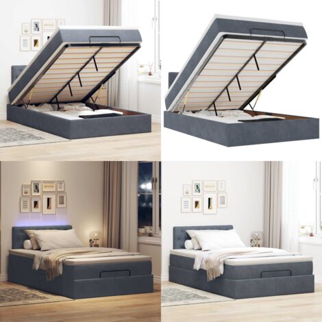 Pouf Letto con Materasso e LED Grigio Scuro 120x190cm Velluto - Materasso a molle - Coprimaterasso