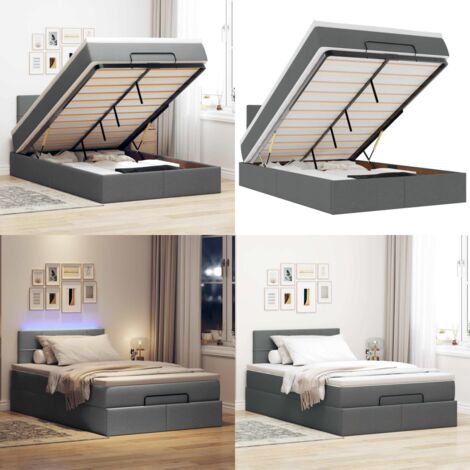 Pouf Letto con Materasso e LED Grigio Scuro 120x200 cm Tessuto - Materasso a molle - Luci a LED