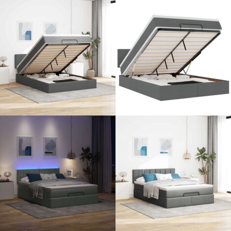 Pouf Letto con Materasso e LED Grigio Scuro 140x190 cm - Materasso a molle - Luci a LED