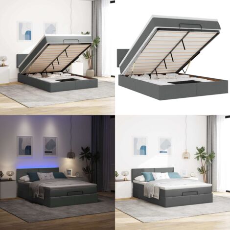 Pouf Letto con Materasso e LED Grigio Scuro 140x190 cm - Materasso a molle - Luci a LED