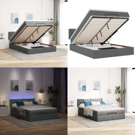 Pouf Letto con Materasso e LED Grigio Scuro 140x190 cm - Materasso a molle - Luci a LED