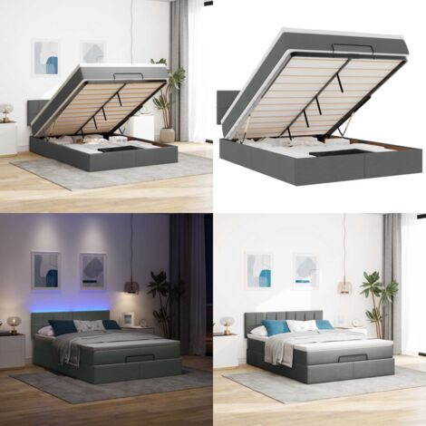 Pouf Letto con Materasso e LED Grigio Scuro 140x200 cm - Materasso a molle - Luci a LED