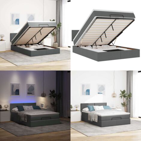 Pouf Letto con Materasso e LED Grigio Scuro 140x200 cm - Materasso a molle - Luci a LED
