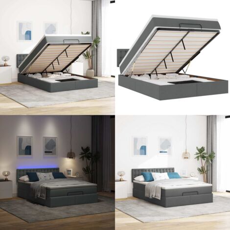 Pouf Letto con Materasso e LED Grigio Scuro 140x200 cm - Materasso a molle - Luci a LED