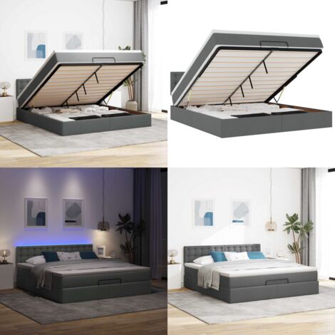 Pouf Letto con Materasso e LED Grigio Scuro 180x200cm Tessuto - Materasso a molle - Coprimaterasso