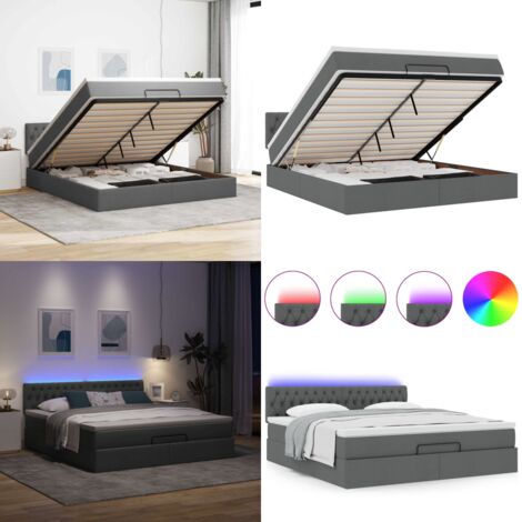 Pouf Letto con Materasso e LED Grigio Scuro 180x200cm Tessuto - Materasso a molle - Coprimaterasso