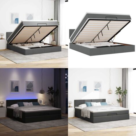 Pouf Letto con Materasso e LED Grigio Scuro 180x200cm Tessuto - Materasso a molle - Coprimaterasso
