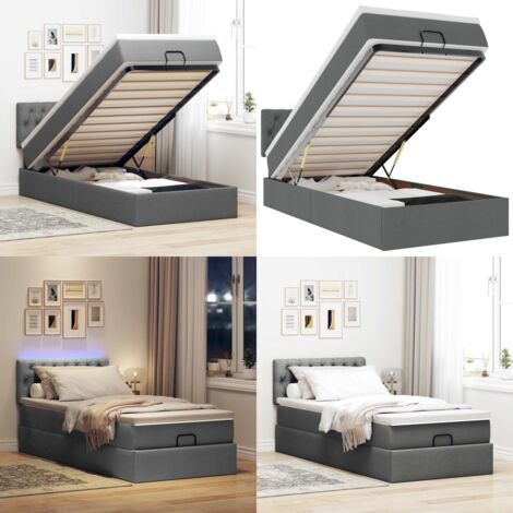Pouf Letto con Materasso e LED Grigio Scuro 80x200cm in Tessuto - Materasso a molle - Letto con luci LED
