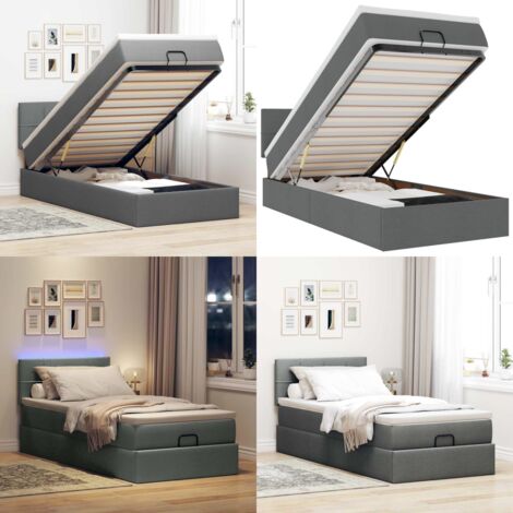 Pouf Letto con Materasso e LED Grigio Scuro 80x200cm in Tessuto - Materasso a molle - Letto con luci LED