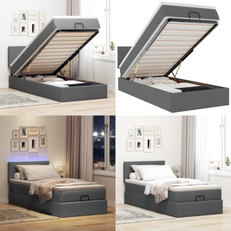 Pouf Letto con Materasso e LED Grigio Scuro 80x200cm in Tessuto - Materasso a molle - Letto con luci LED