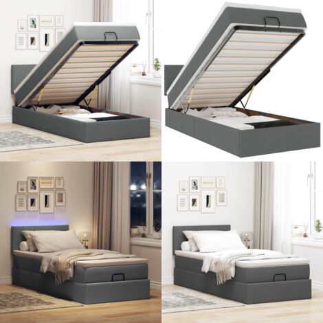 Pouf Letto con Materasso e LED Grigio Scuro 90x200 cm Tessuto - Materasso a molle - Luci a LED