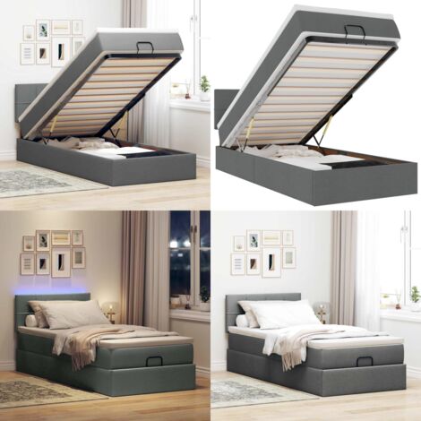 Pouf Letto con Materasso e LED Grigio Scuro 90x200 cm Tessuto - Materasso a molle - Luci a LED