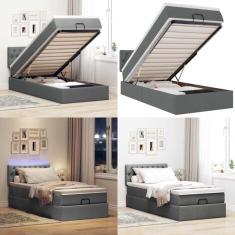 Pouf Letto con Materasso e LED Grigio Scuro 90x200 cm Tessuto - Materasso a molle - Luci a LED