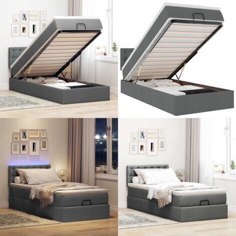 Pouf Letto con Materasso e LED Grigio Scuro 90x200 cm Tessuto - Materasso a molle - Luci a LED