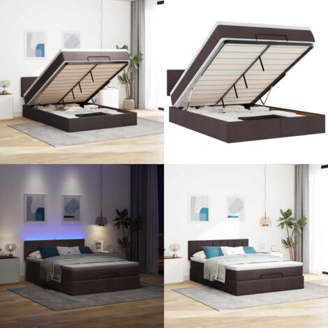 Pouf Letto con Materasso e LED Marrone Scuro 140x190 cm - Materasso a molle - Luci a LED