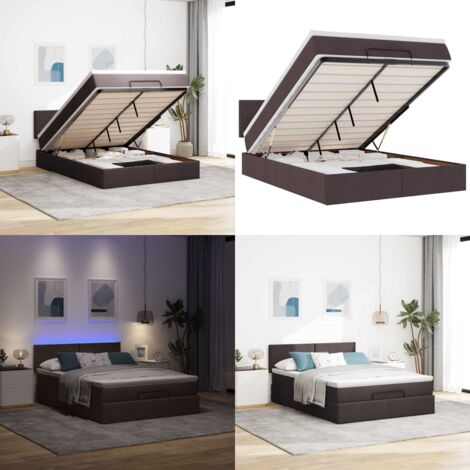 Pouf Letto con Materasso e LED Marrone Scuro 140x190 cm - Materasso a molle - Luci a LED