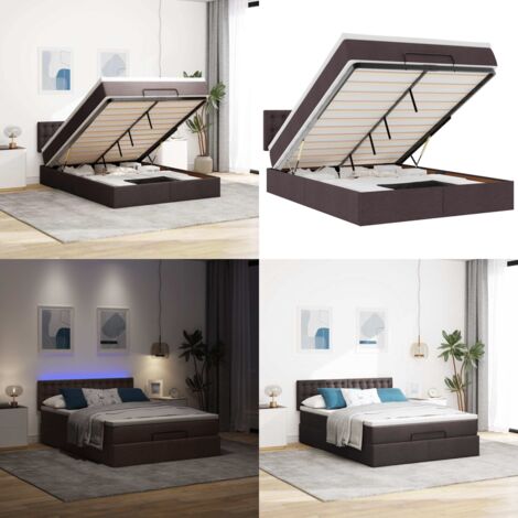 Pouf Letto con Materasso e LED Marrone Scuro 140x190 cm - Materasso a molle - Luci a LED